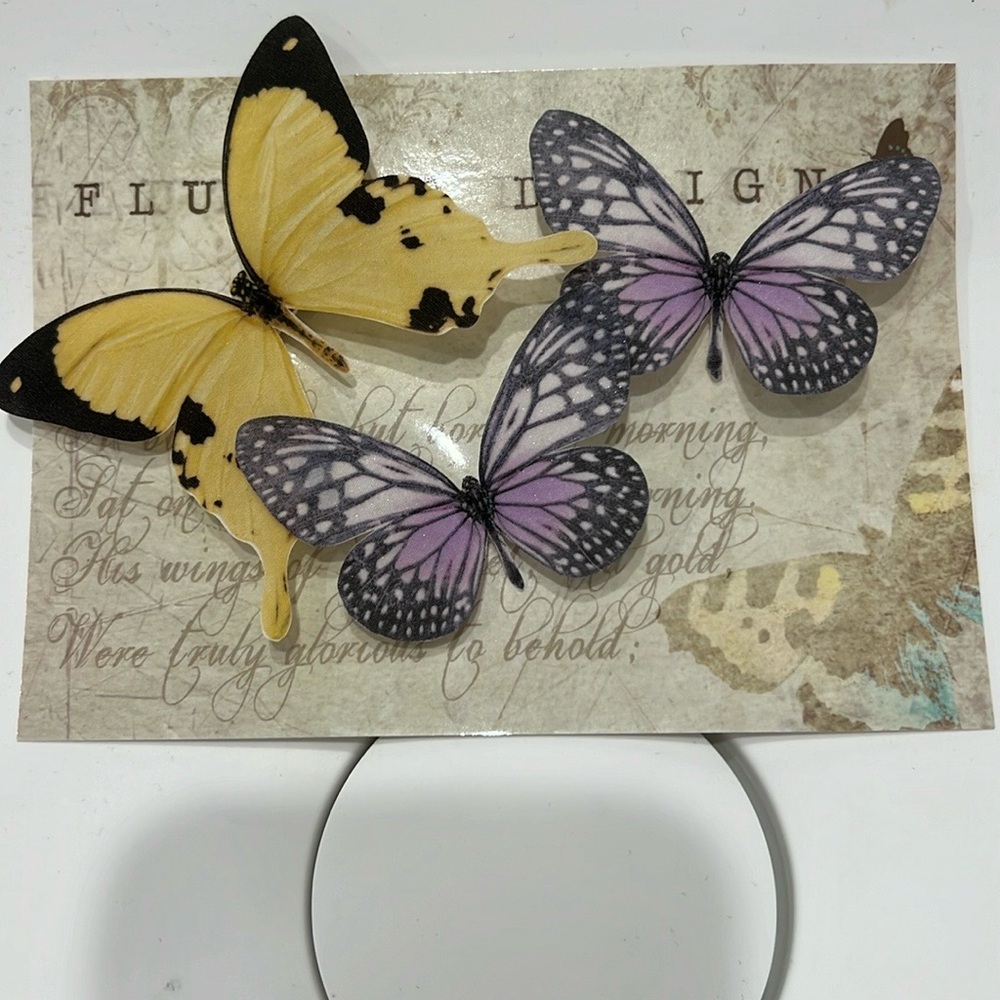GORGEOUS! Set of Three Super Realistic Silk Butterfly handmade Hair Clips!
